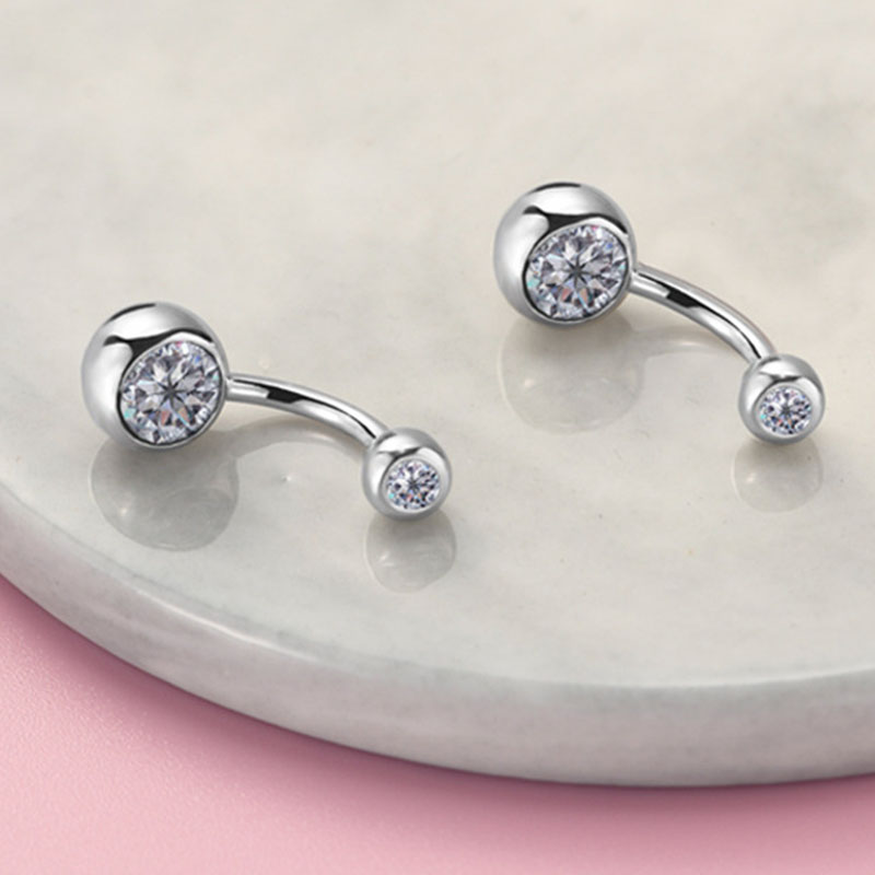 Anillo Piercing Ombligo Redondo Plata Diamante