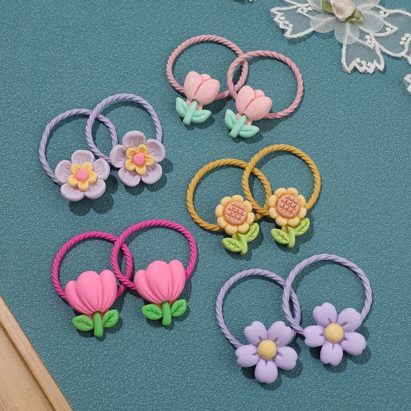 Fashion 5 Pairs Pack Children's Flower Hair Rope Set