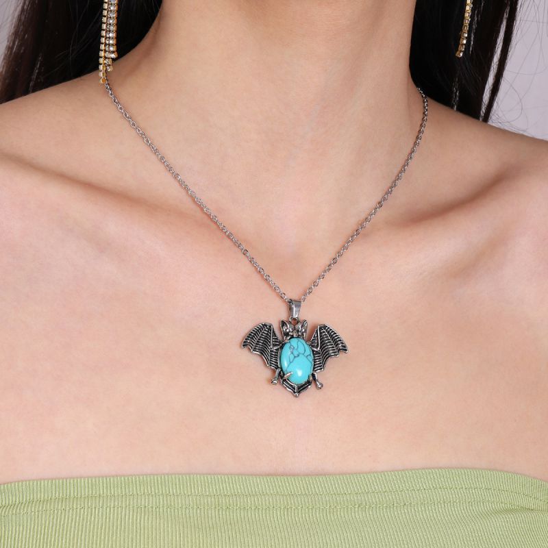 Fashion Bat Turquoise Pendant Necklace 1 Piece Bat Droplet Loose Chain Necklace
