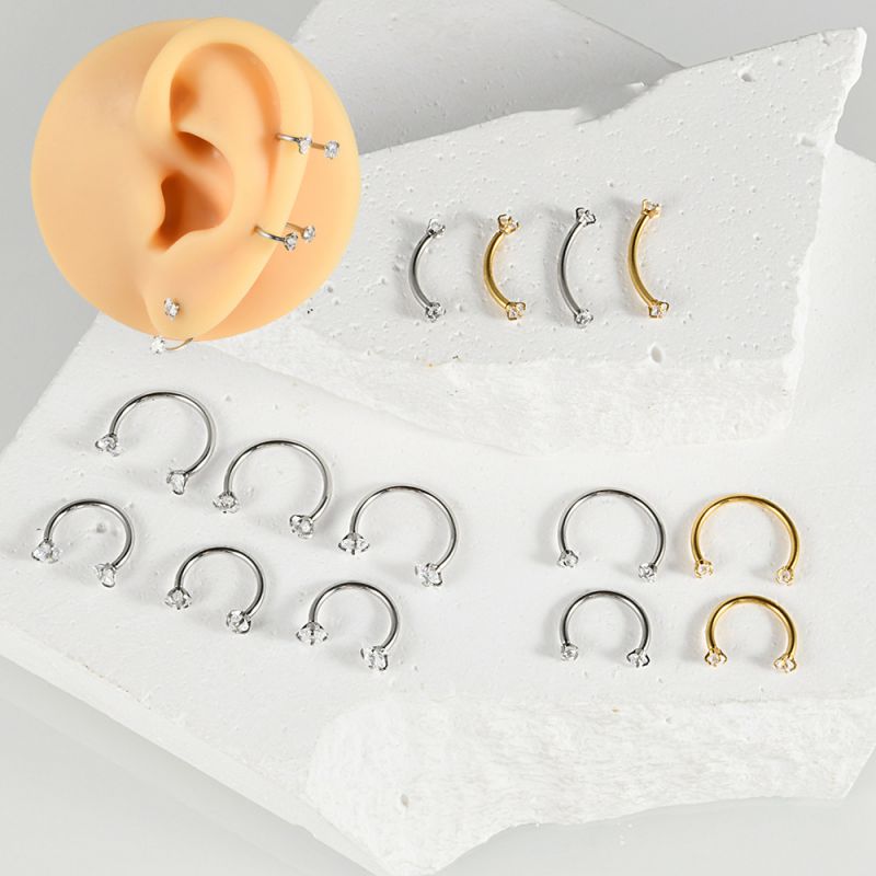 Clavos Para Cejas Curvos Geométricos Con Incrustaciones De Diamantes De Acero Inoxidable (lote Mínimo De 4)