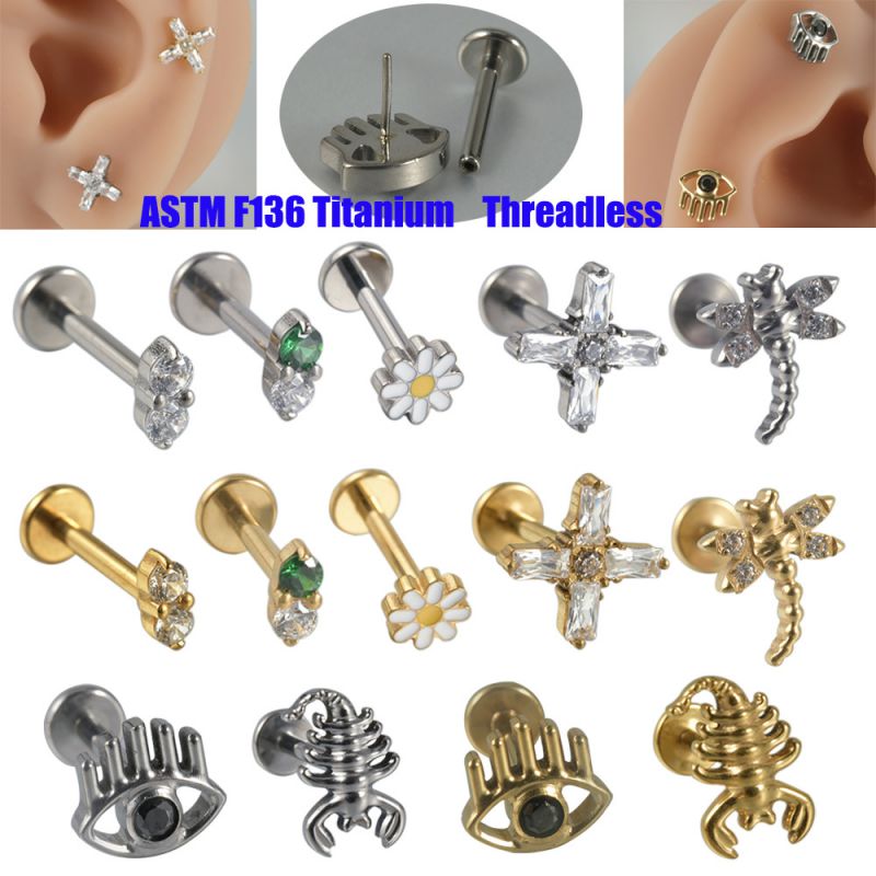 Clavos Labiales Roscados De Acero Titanio Con Incrustaciones De Diamantes