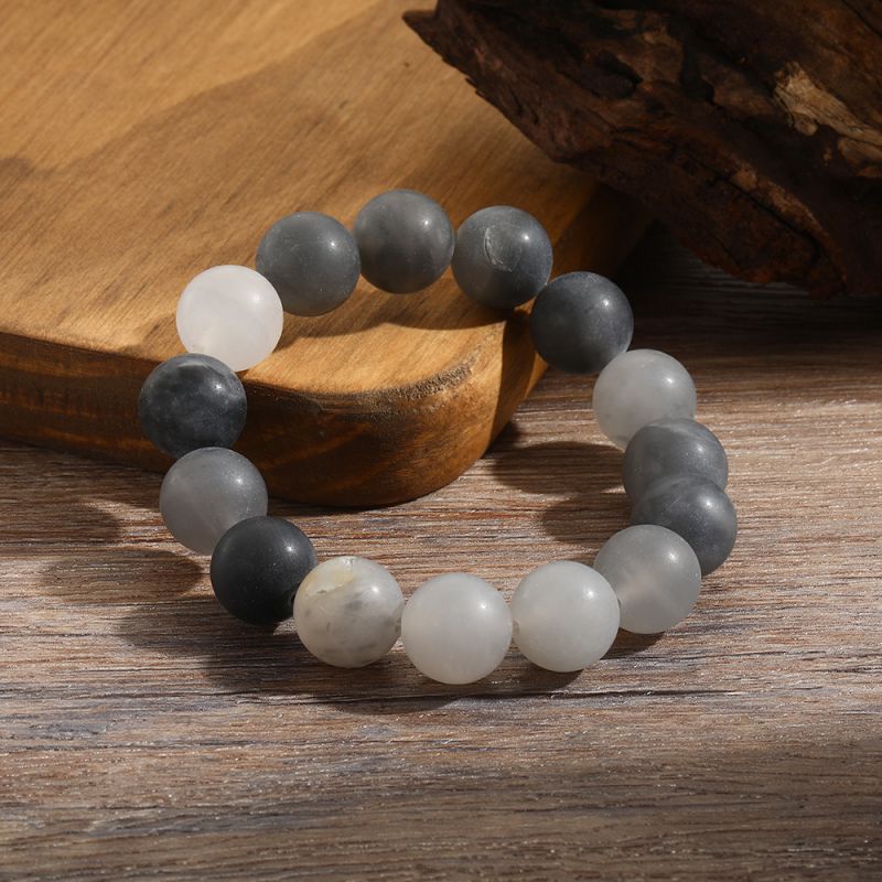 Fashion Grey Frosted Gray Crystal Beaded Bracelet For Men