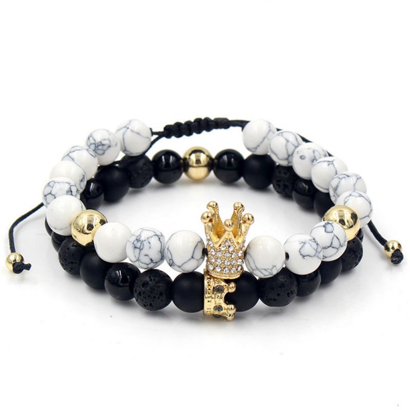 Fashion 1# Turquoise Beaded Diamond Crown Bracelet Set