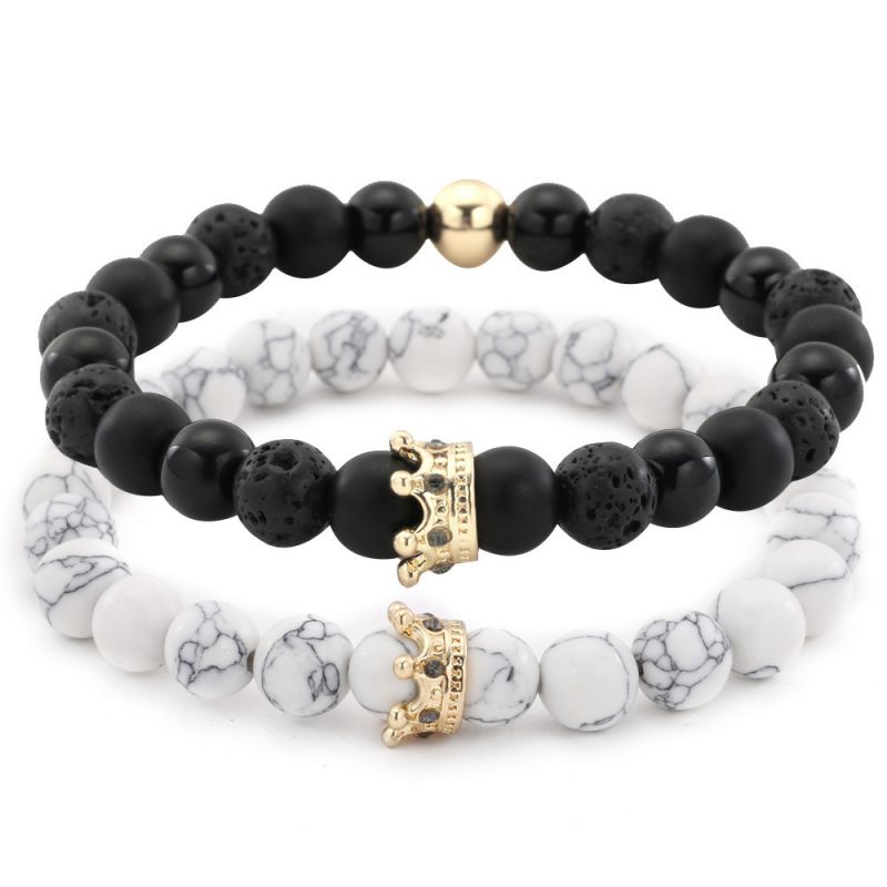 Fashion Gold Alloy Geometric Turquoise Beaded Crown Bracelet Set