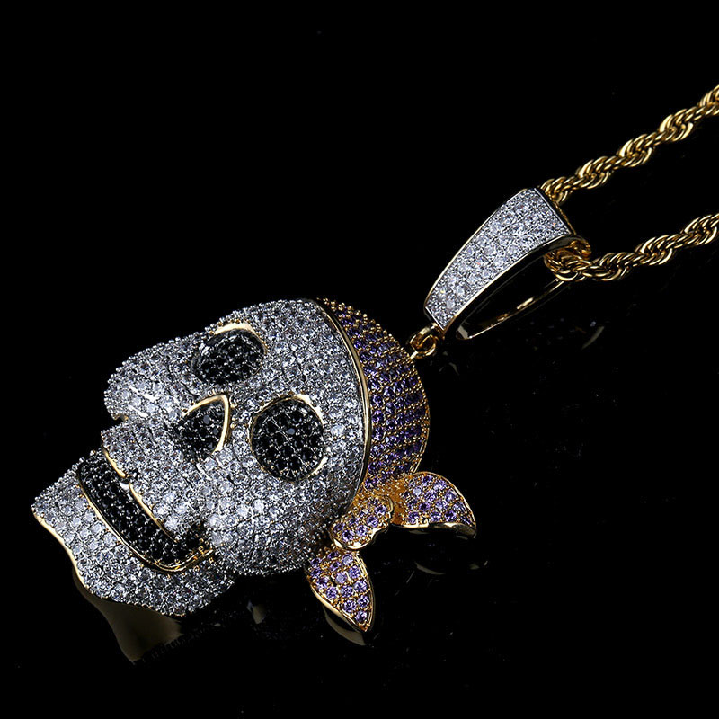Fashion Gold Alloy Diamond Skull Men's Necklace