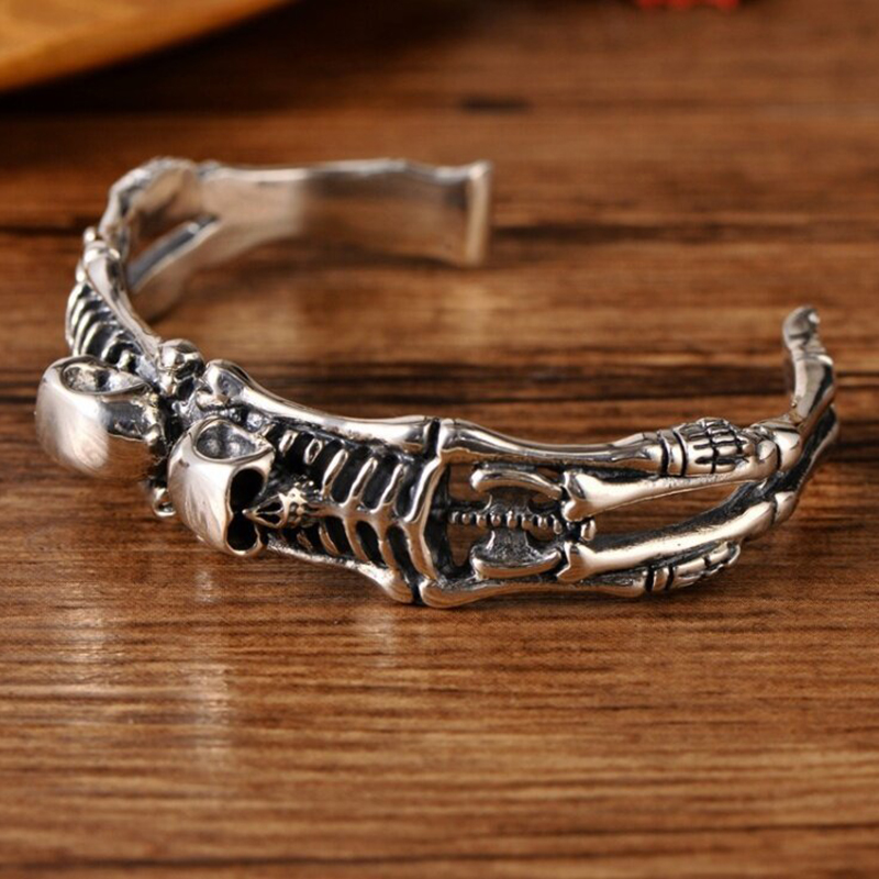 Fashion Silver Alloy Double Skull Men's Bracelet