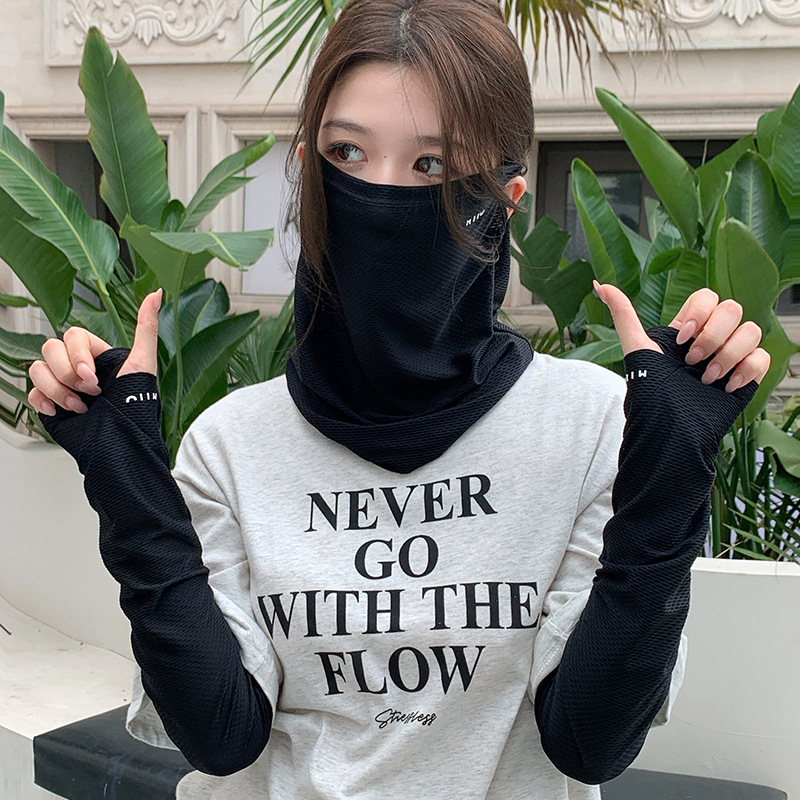 Fashion Grey Polyester Knitted Sun Protection Ice Sleeve Mask Set