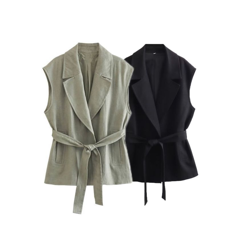 Fashion Black Top Polyester Lapel Lace-up Vest Jacket