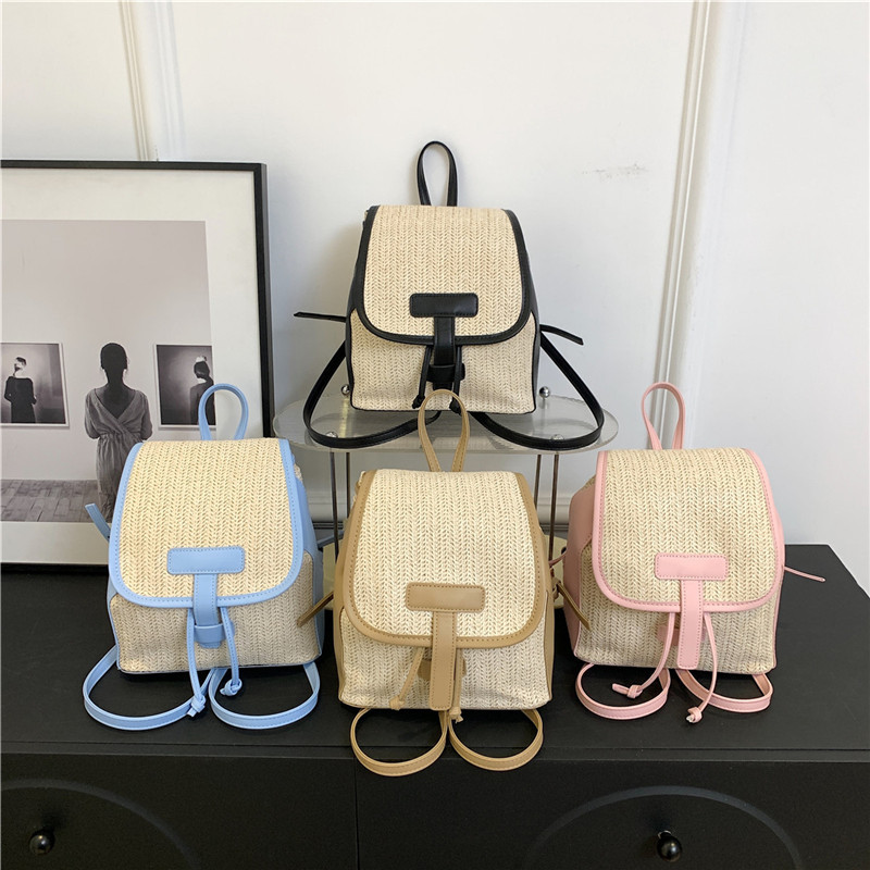 Fashion Pink Woven Large Capacity Backpack