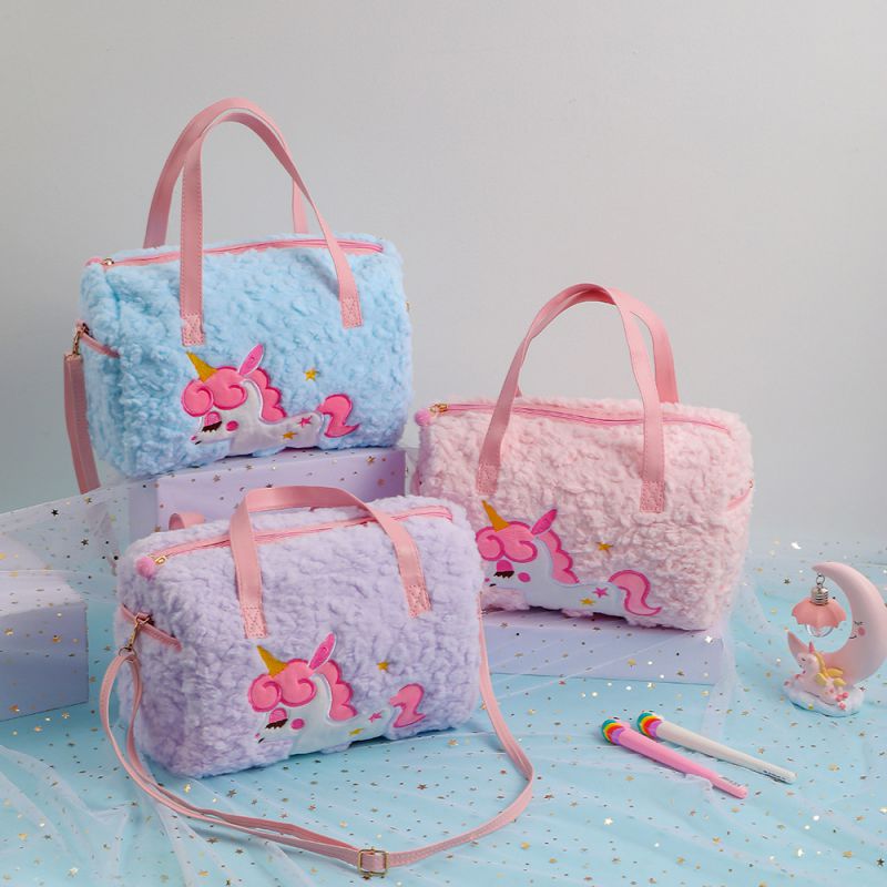 Fashion Rose Red Cartoon Unicorn Embroidered Children's Handbag