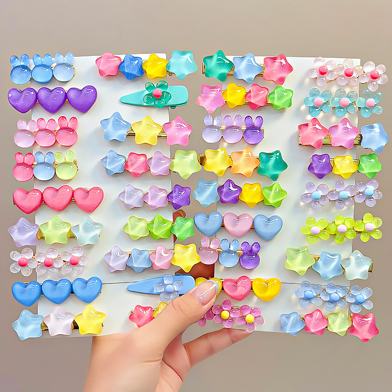 Fashion 1# Pink Color (set Of 14 Pieces) Resin Children's Hair Clip Set