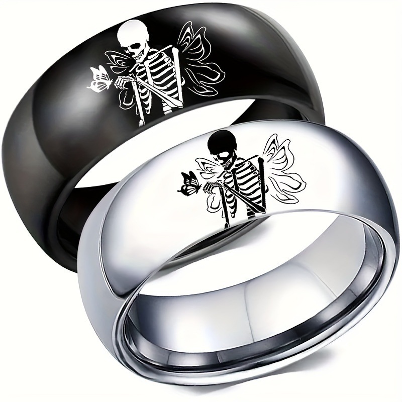 Fashion 8mm Steel Color Arc Skull Stainless Steel Round Men's Ring