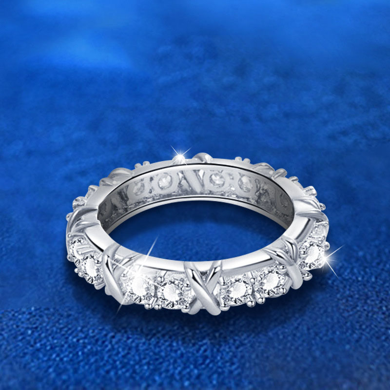 Fashion 6 Points Moissanite (white Gold) Sterling Silver Diamond Cross Ring
