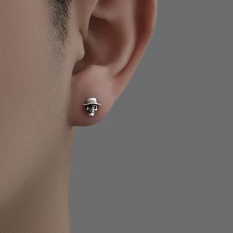 Fashion Gentleman Skull Screw Earrings--retro Color Copper Skull Earrings