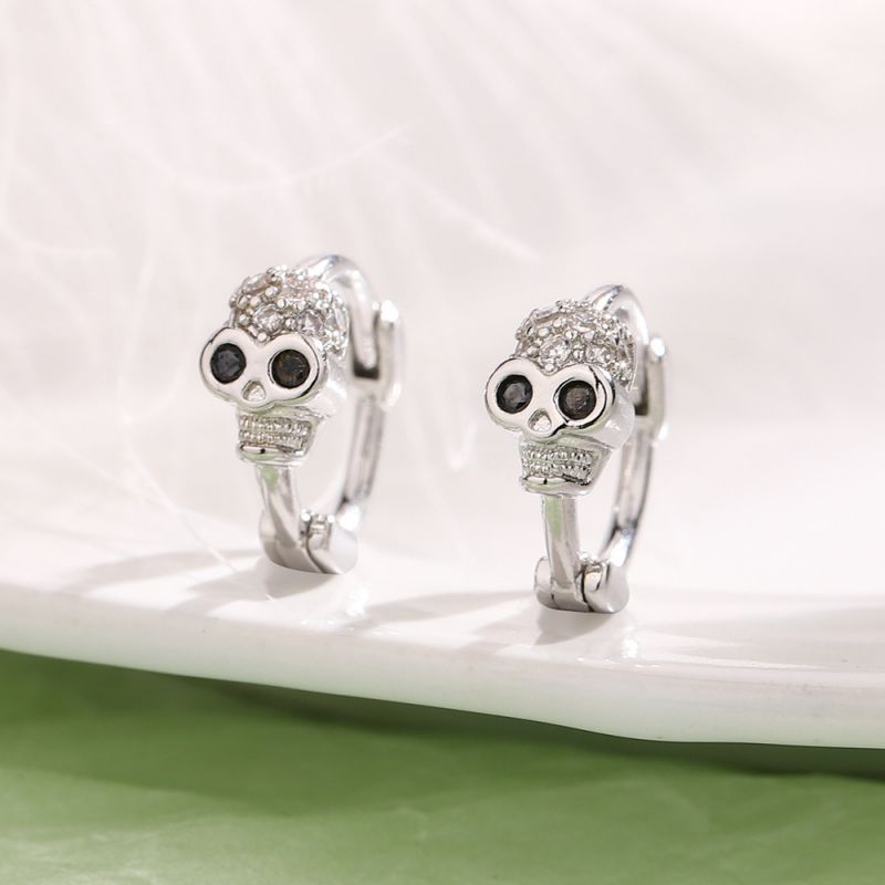 Fashion A Diamond Skull Earring--white Gold Copper Inlaid Diamond Skull Earrings (single)