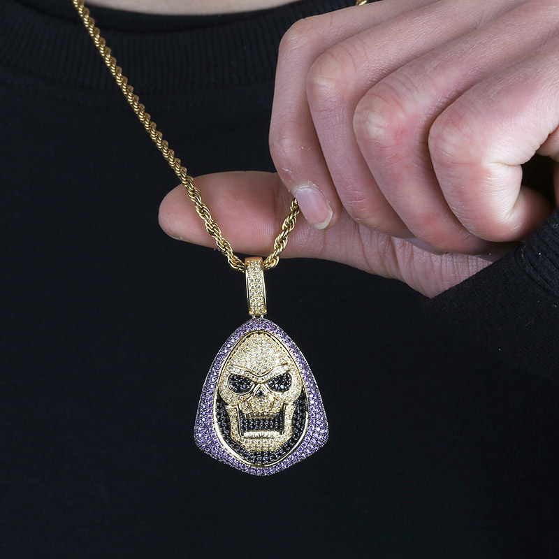 Fashion Gold Alloy Diamond Skull Men's Necklace