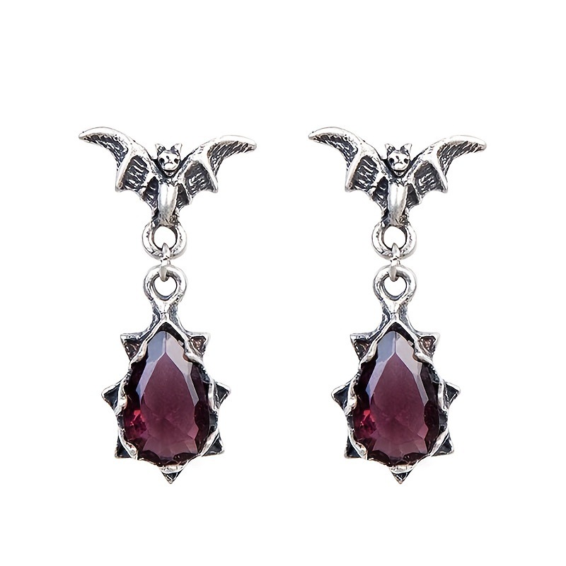 Fashion Silver Alloy Diamond Drop-shaped Bat Earrings