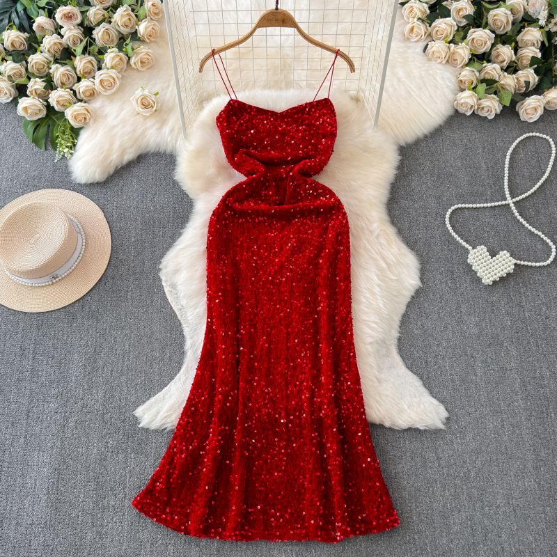Vestido Largo Tirantes Lentejuelas