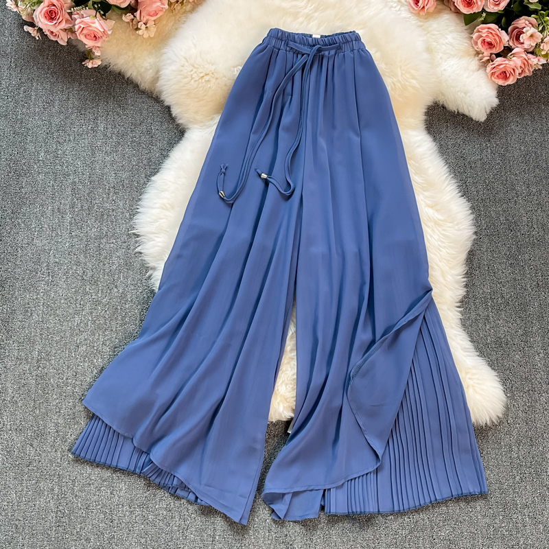 Pantalones Rectos De Gasa Con Pernera Ancha
