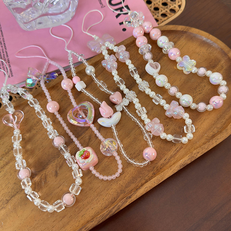 Fashion E Cloud Flower Style Resin Geometric Beaded Love Mobile Phone Chain
