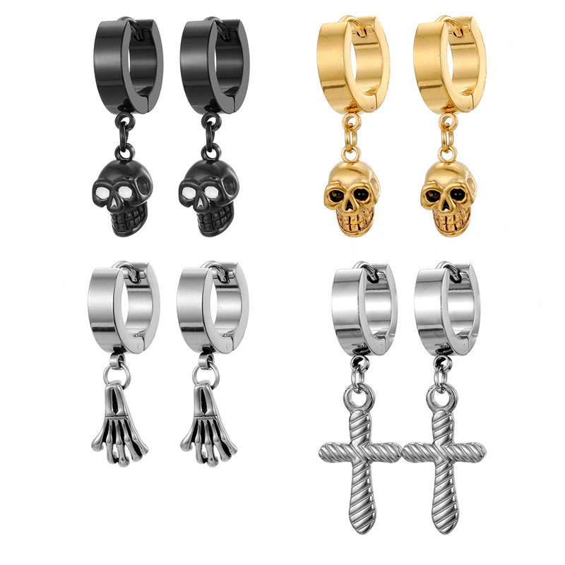 Fashion Silver Skull Stainless Steel Skull Earrings (single)