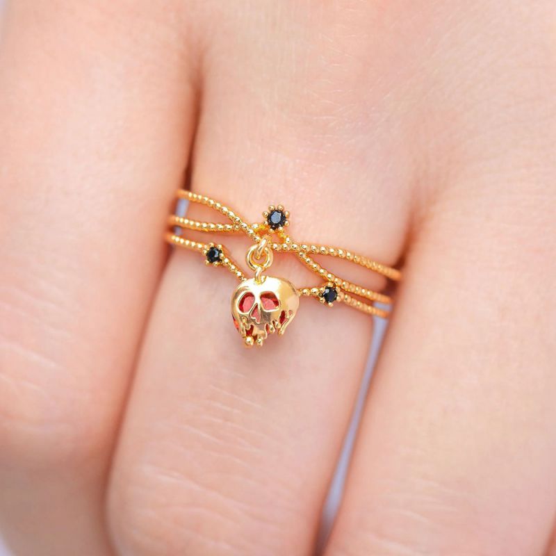 Fashion Gold Copper And Diamond Skull Open Ring
