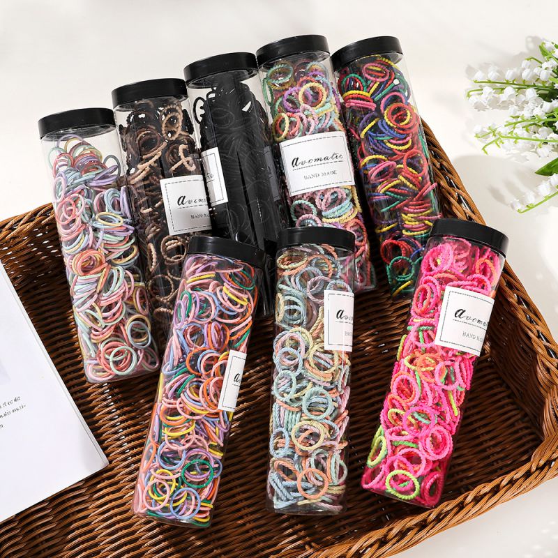 Fashion Bucket Small Head Rope - Ordinary Rainbow Color (about 400 Pieces) Elastic Children's Hair Tie Set
