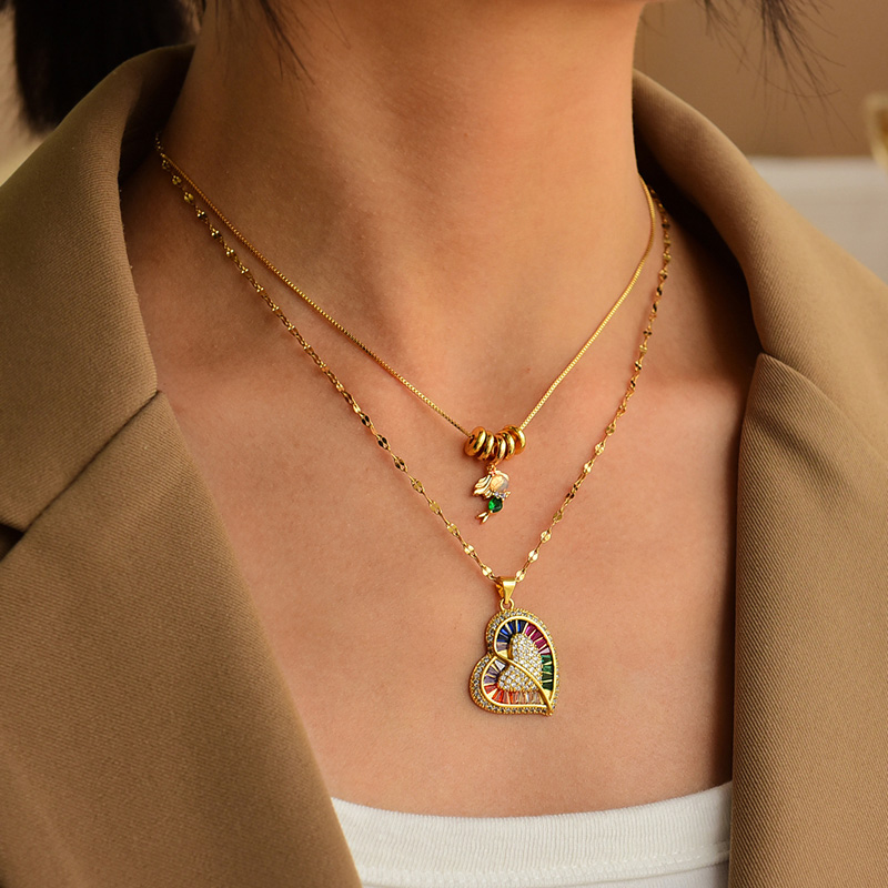 Fashion Golden 1 Copper Set Zirconia Princess Series Pendant Beaded Necklace