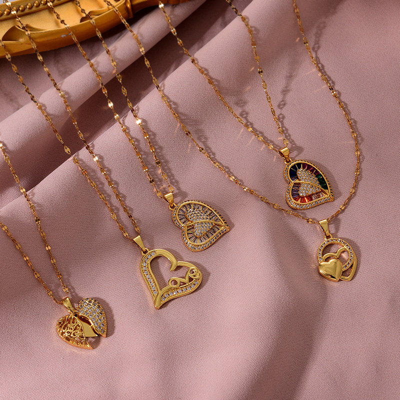 Fashion Golden 1 Titanium Steel Inlaid With Zirconium Love Pendant Necklace