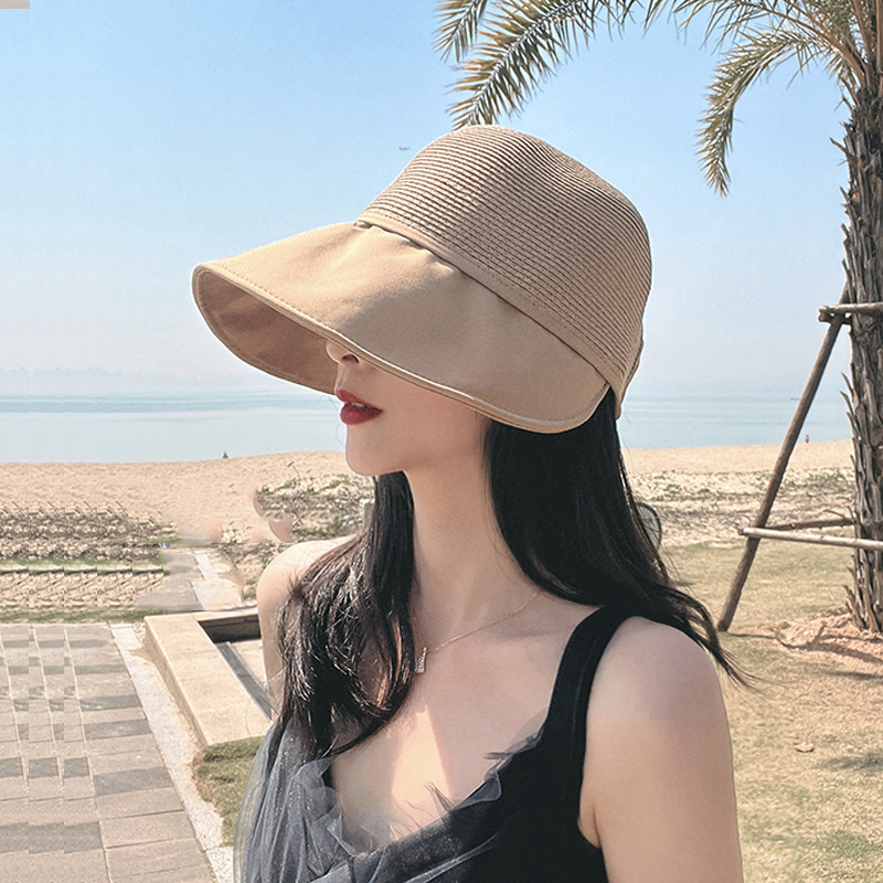 Fashion Smoke Gray Purple Straw Large Brim Empty Top Sun Hat