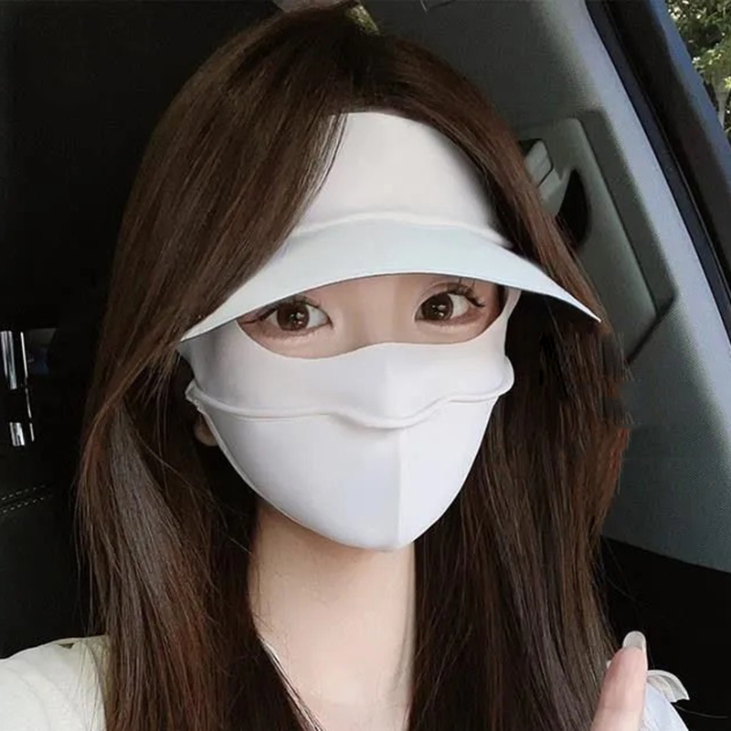 Fashion Space Dark Gray Nylon Large Brim Hollow Sun Hat Mask Set