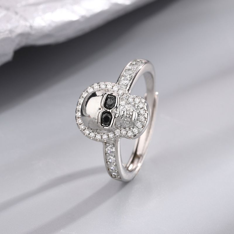 Fashion Skull Zircon Ring-white Gold Copper Diamond Skull Ring