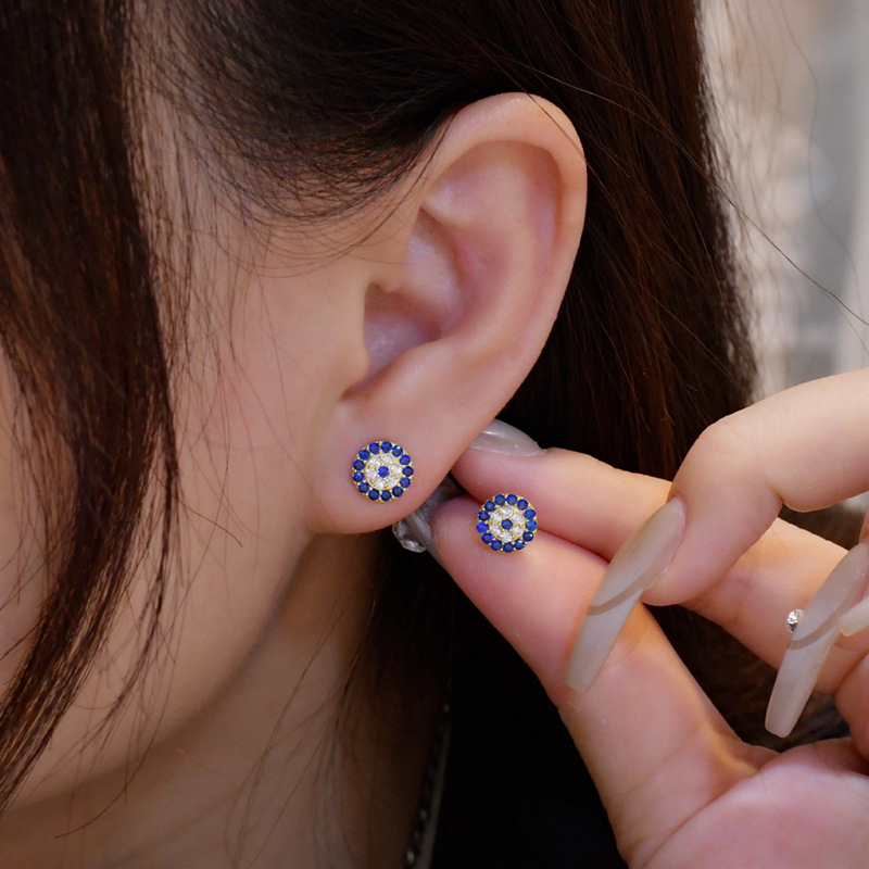 Fashion Devil Eye Earrings Copper Diamond Round Eye Stud Earrings