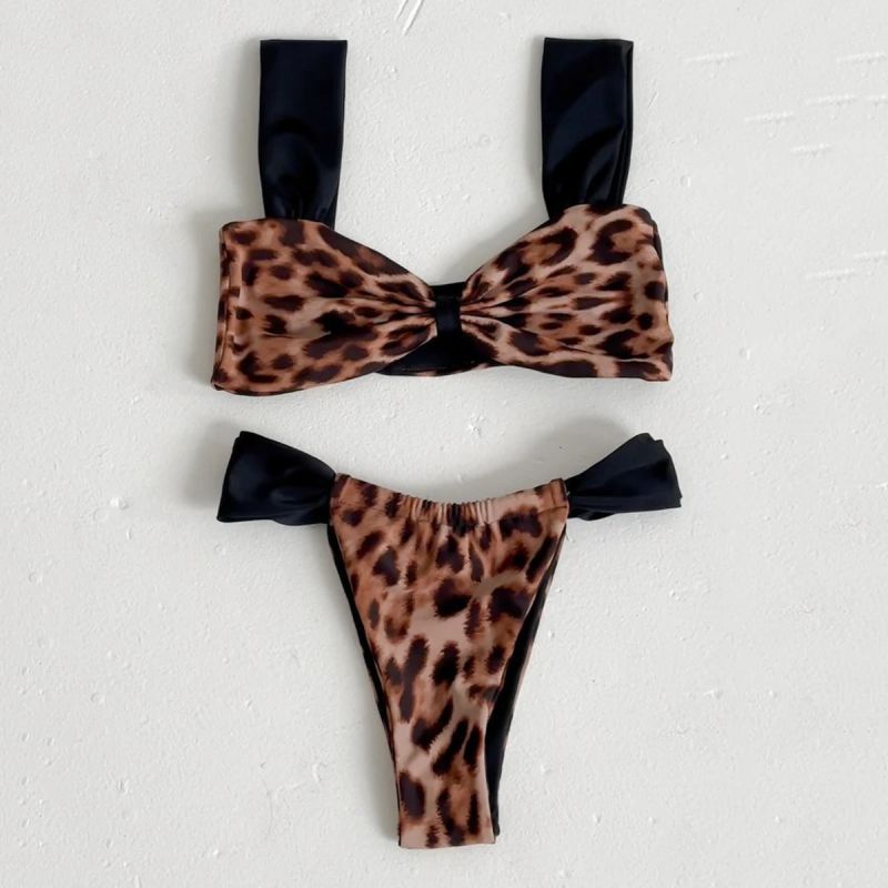 Fashion Black Nylon Color Block Split Swimsuit
