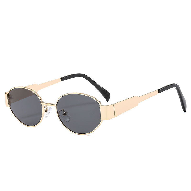 Fashion Gold Frame Gray Piece Metal Cat Eye Oval Sunglasses