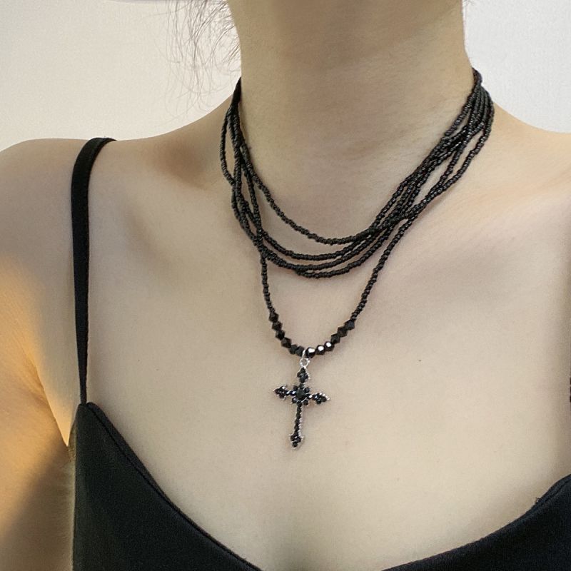 Collar De Capas Cruzadas Con Cuentas De Cristal Geométrico
