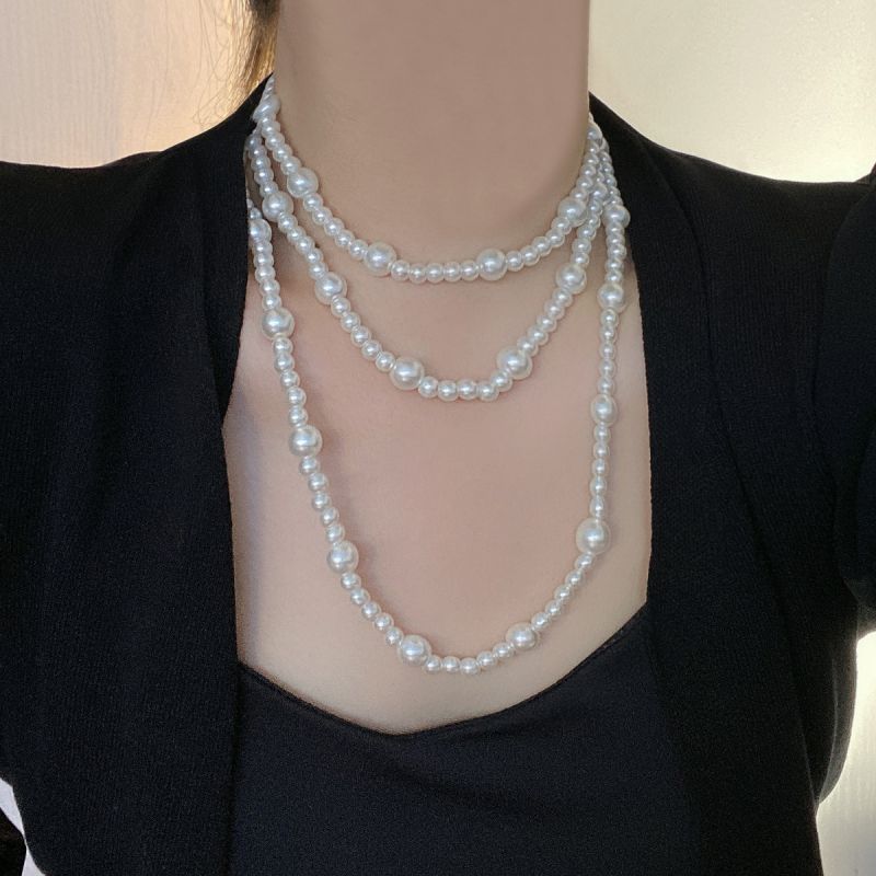 Collar Multicapa Con Cuentas De Perlas Grandes Y Pequeñas