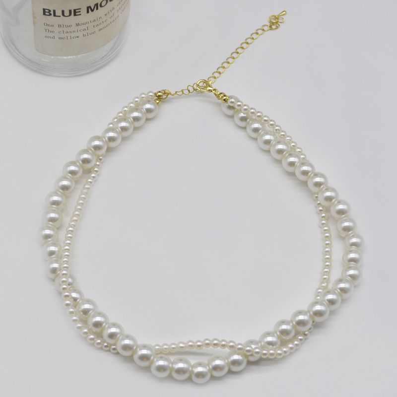 Collar Multicapa Con Cuentas De Perlas Grandes Y Pequeñas