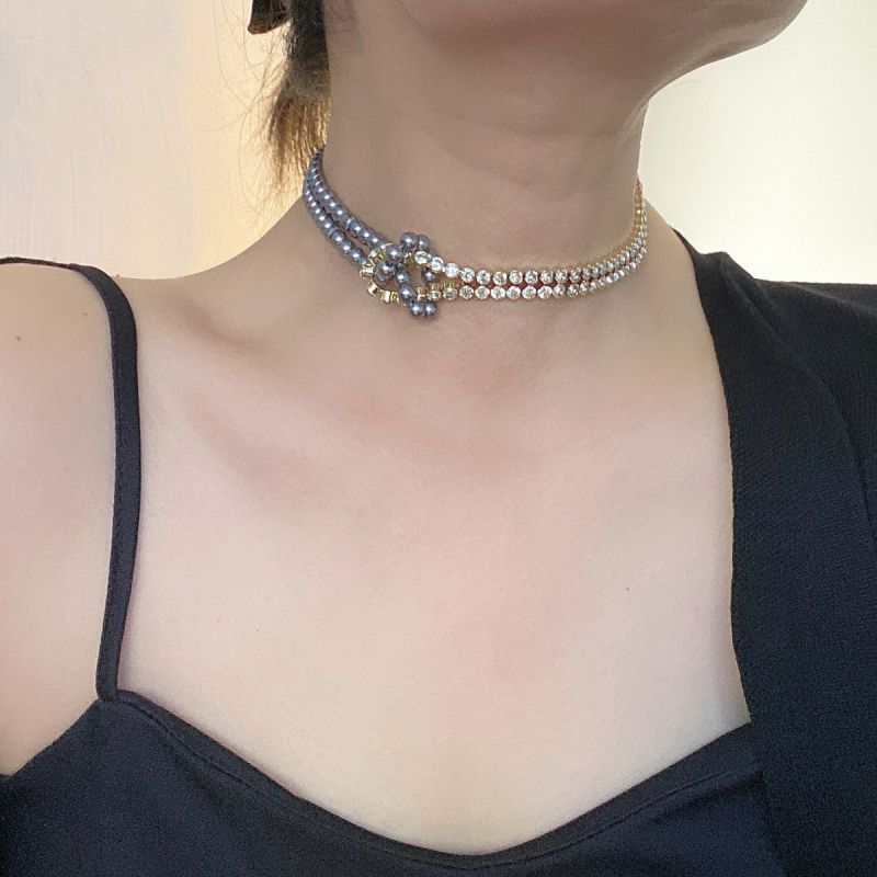 Collar De Cadena Con Cuentas Y Perlas Geométricas