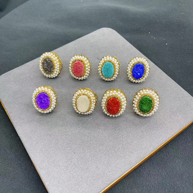 Pendientes De Ágata Ovalada Con Perlas Con Incrustaciones De Cobre