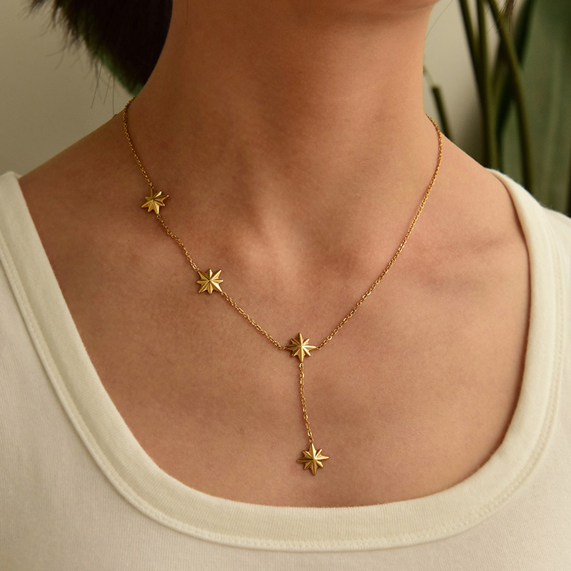 Collar En Forma De Y Con Colgante De Estrella De Acero De Titanio