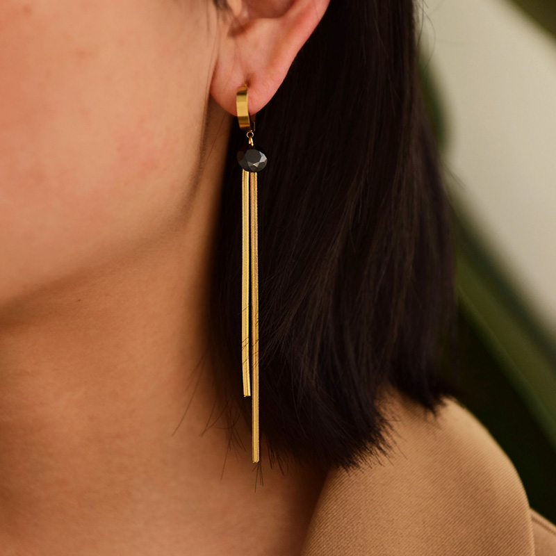 Pendientes De Aro Con Borla Colgante De Acero Titanio Y Circonitas
