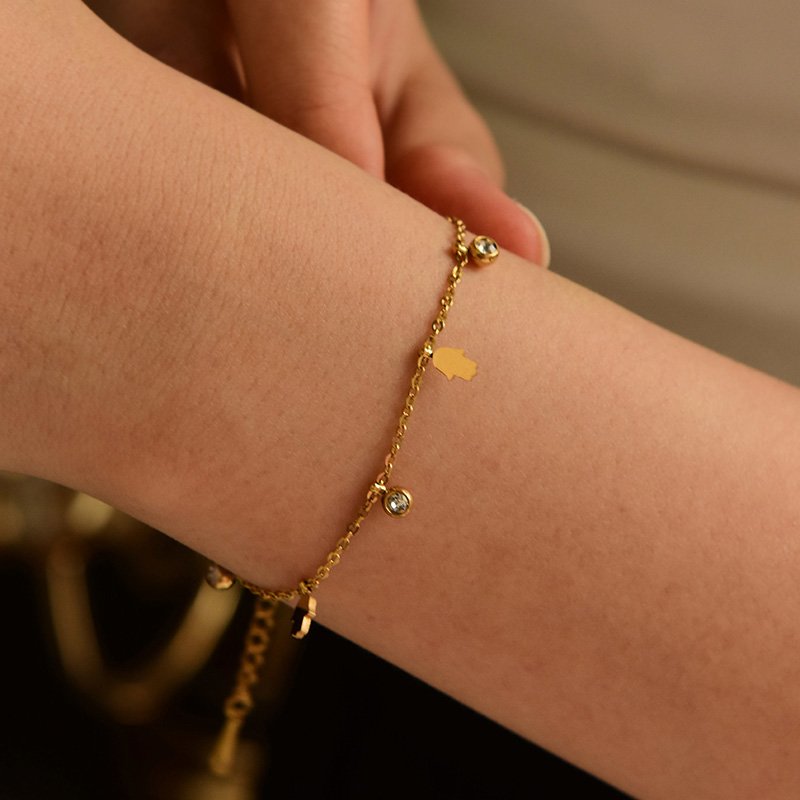 Pulsera Con Colgante De Palma De Circonio Y Acero De Titanio Con Incrustaciones