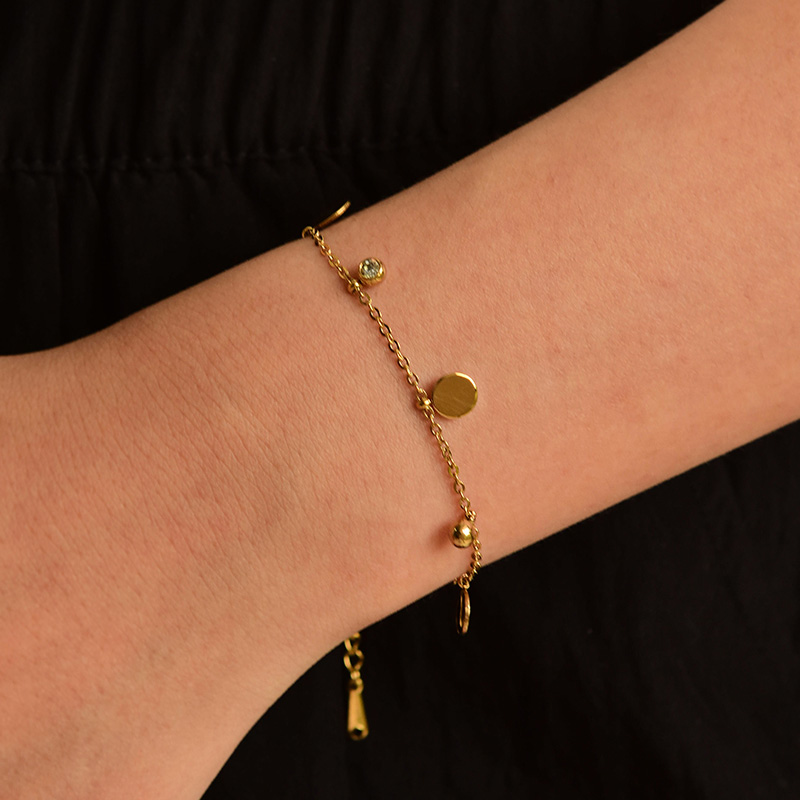 Pulsera Con Colgante De Disco De Circonio Con Incrustaciones De Acero Y Titanio