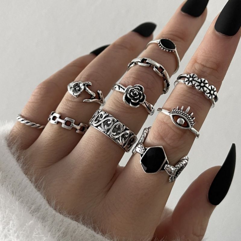 Fashion Silver Alloy Geometric Ring Set