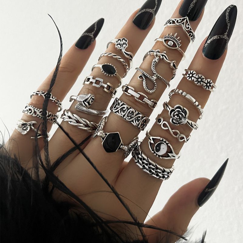 Fashion Silver Alloy Geometric Ring Set