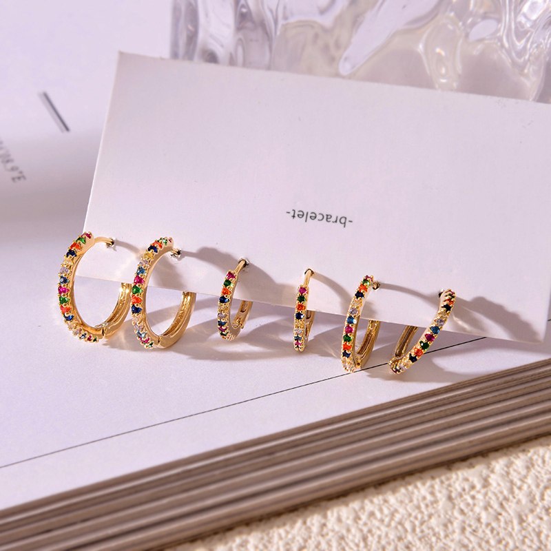 Fashion Color Copper Inlaid Zircon Earring Set Of 6 Pieces