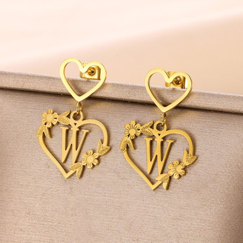 Fashion Z Stainless Steel Flower Heart 26 Letter Earrings