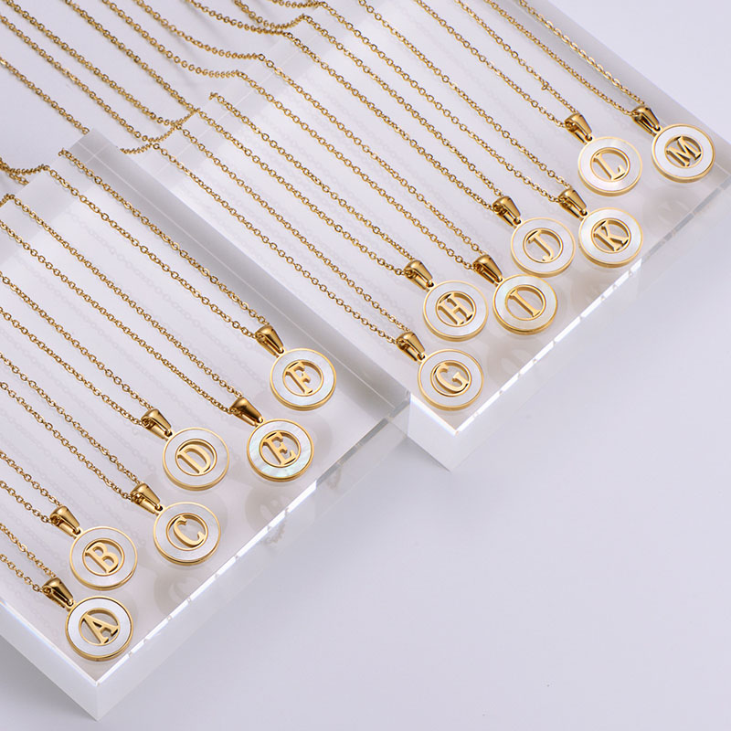 Fashion Z Stainless Steel Round Shell 26 Letter Necklace