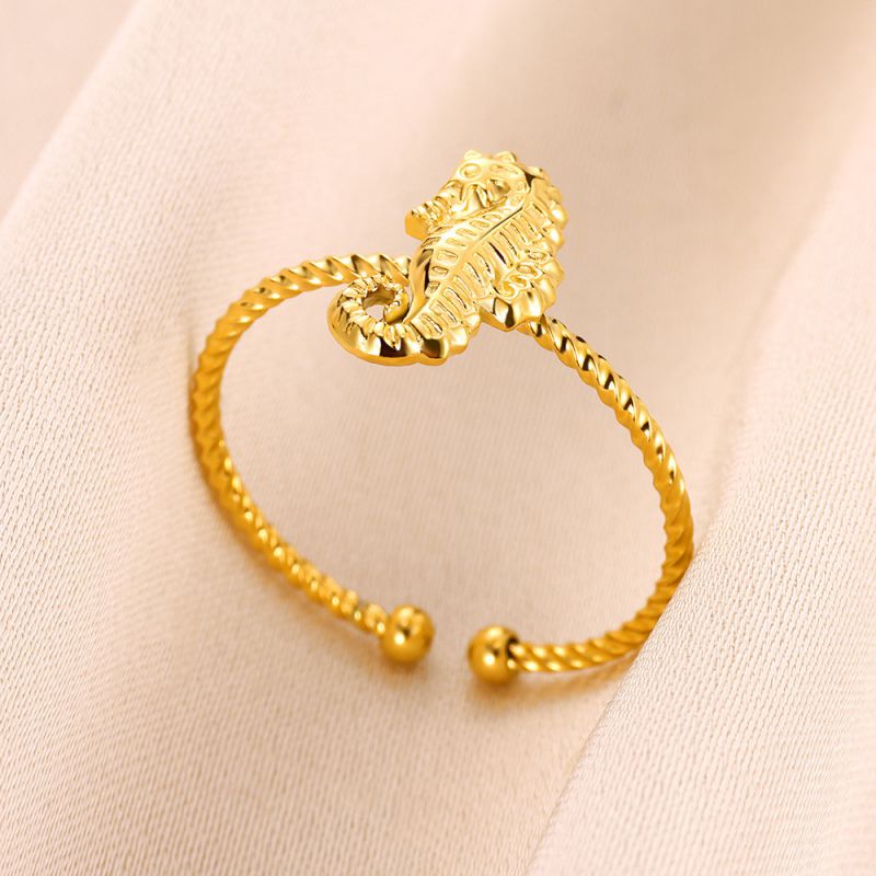 Fashion Gold Stainless Steel Seahorse Ring